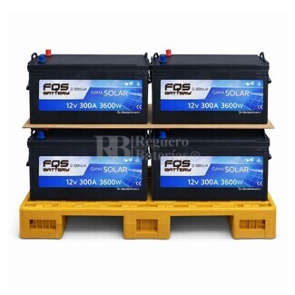 Pack 4 bater�as Solar 12 Voltios 300 Amperios | Sin mantenimiento FQS12-300